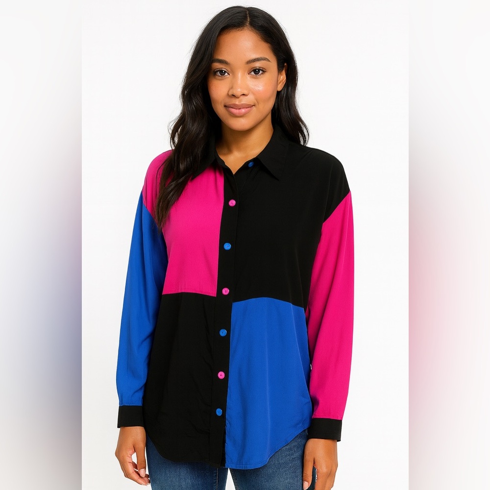Vtg 80s color block oversized shirt